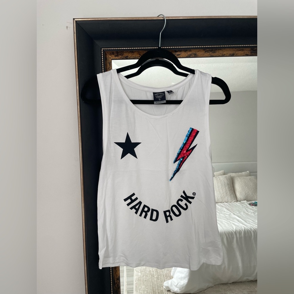 Hard Rock Guitar Company White Muscle Tee with Black and Red Accents - Picture 3 of 4